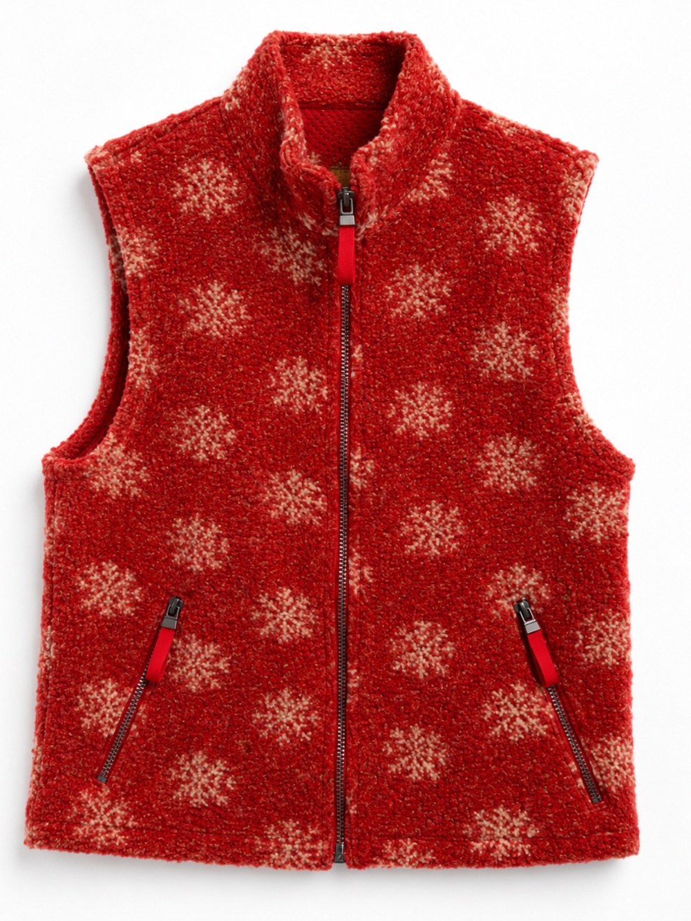 Snowflake Print red tsunami zip up vest mesh lining size small
